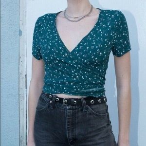 Rare Brandy Melville Green Floral Rae Top